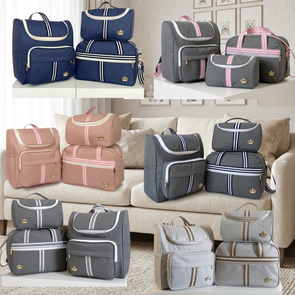 Linha Classic Bolsas Maternidade Kit completo Mochila, Bolsa e Necessaire - Menino e Menina