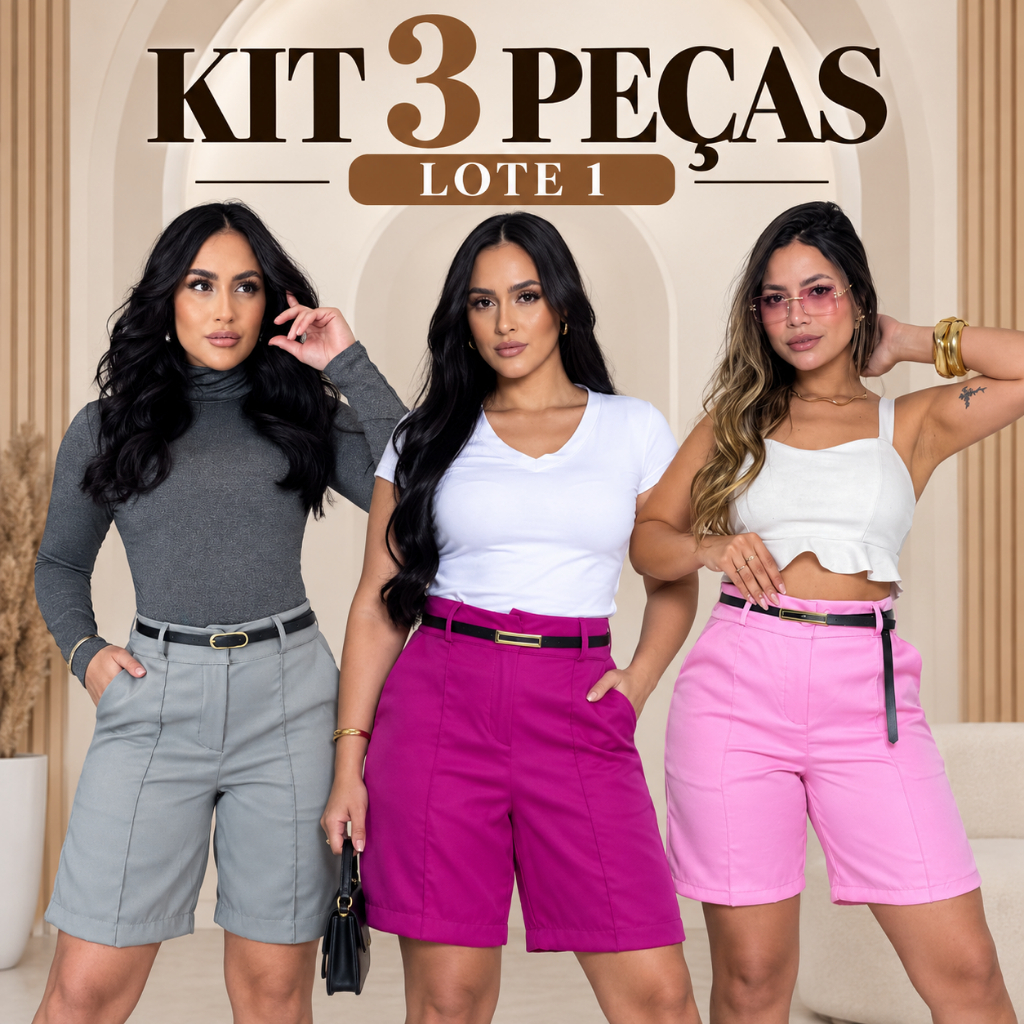 Kit 3 Short Bermuda Alfaiataria Feminino LOTE 1