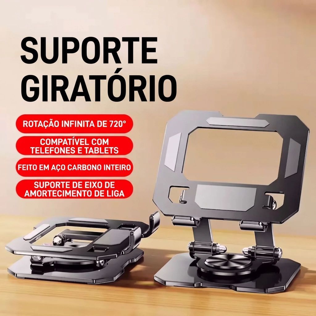 Suporte para Tablet e Celular 720 Graus Giratório em Aço Carbono Dobrável Base Antiderrapante para Desenho e Jogos