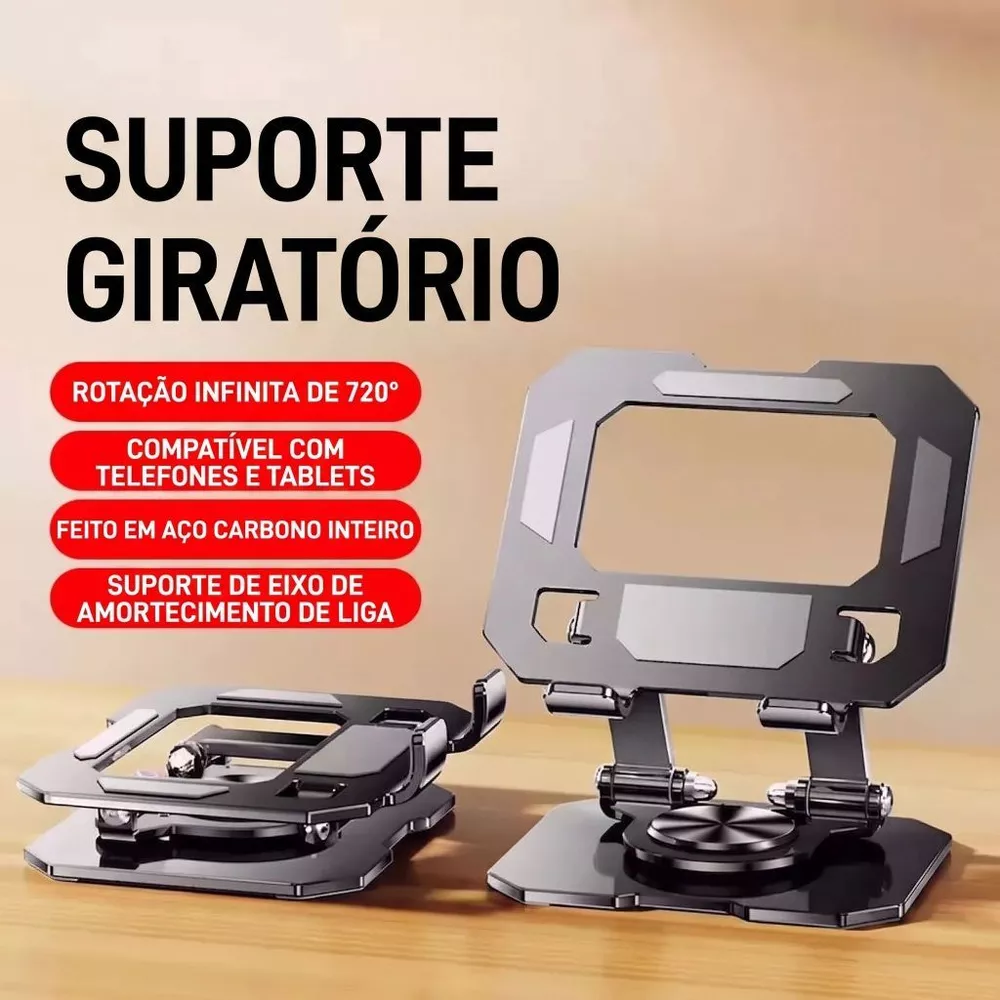 Suporte para Tablet e Celular 720 Graus Giratório em Aço Carbono Dobrável Base Antiderrapante para Desenho e Jogos