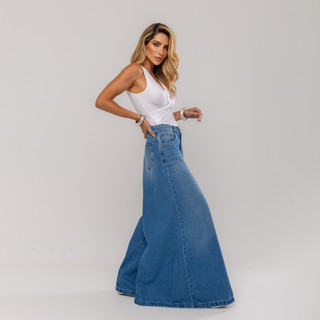 Calça  Jeans Maxi Wide Leg Moda Tendência Europa Pantalona