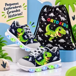 Tênis LED Baby Masculino Dino T-REX Tênis de Luzinha Infantil Menino Dinossauro VERDE PROMOCAO