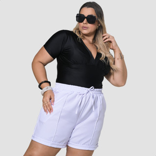 Shorts Plus Size Feminino Cintura Alta Bainha Italina Bolsos Funcional Alfaiataria Premium Elegante Confortável 44 Ao 54