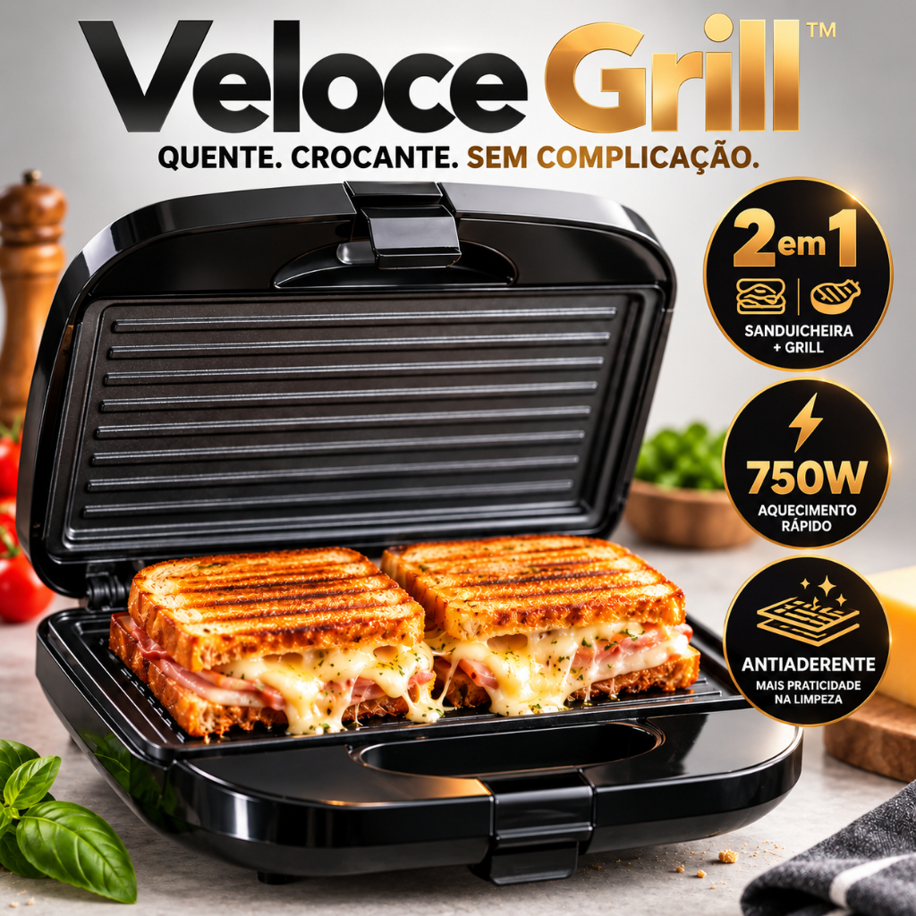 Sanduicheira Grill Elétrica 2 em 1 Antiaderente 750W Prensa Dupla 127V 220V Lanches e Grelhados