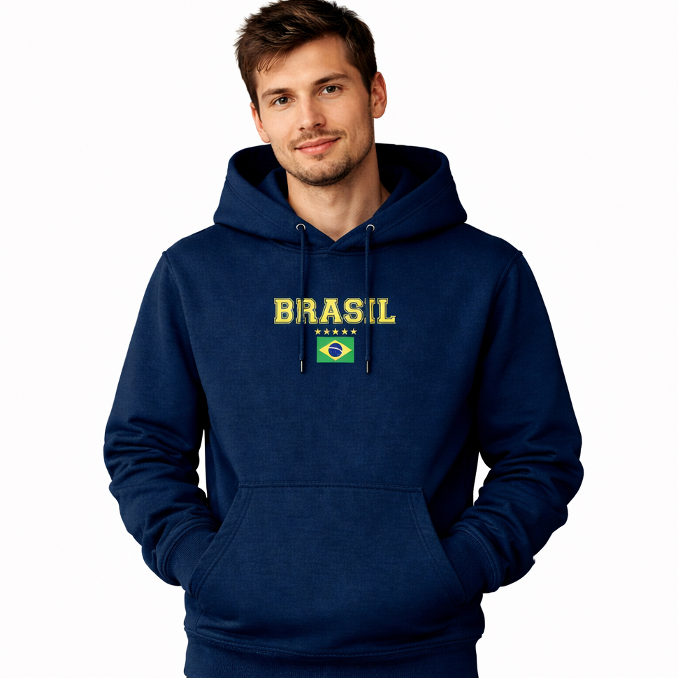 Moletom Brasil Inverno Flanelado Casaco Canguru Capuz Estampado Unissex Macio Forrado Blusa de Frio