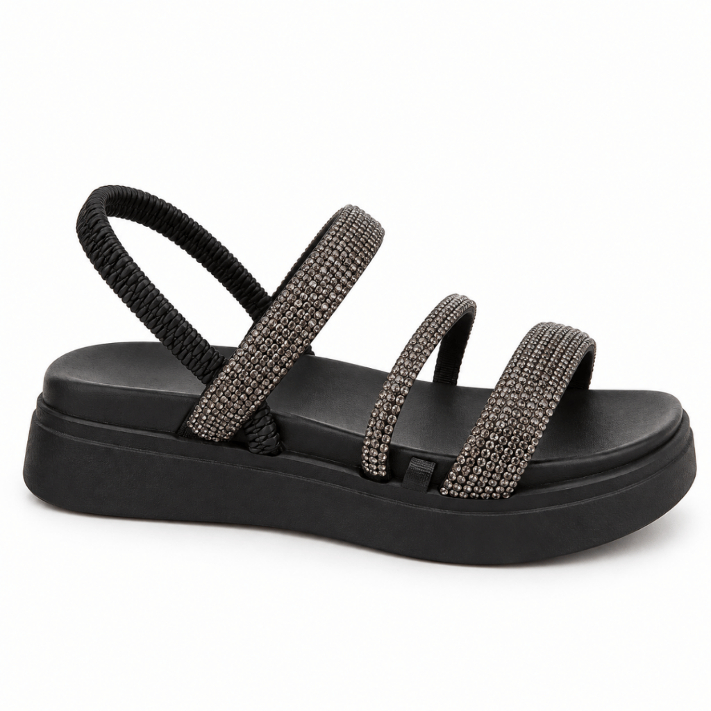 Papete Sandália Feminina Elastico Plataforma Alta confortável Strass Luxo Brilhante