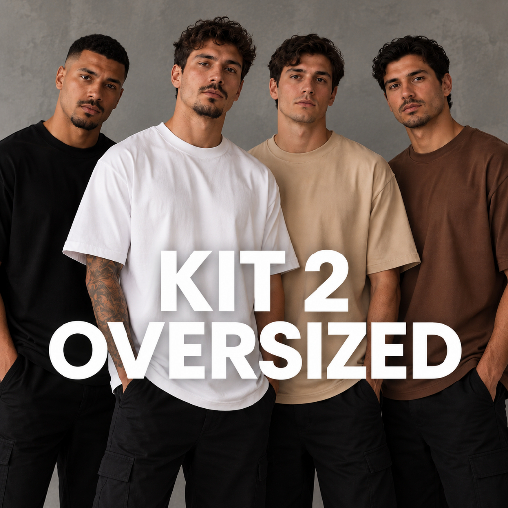 Kit com 2 Camiseta Lisa Oversized Masculina Streetwear Algodão