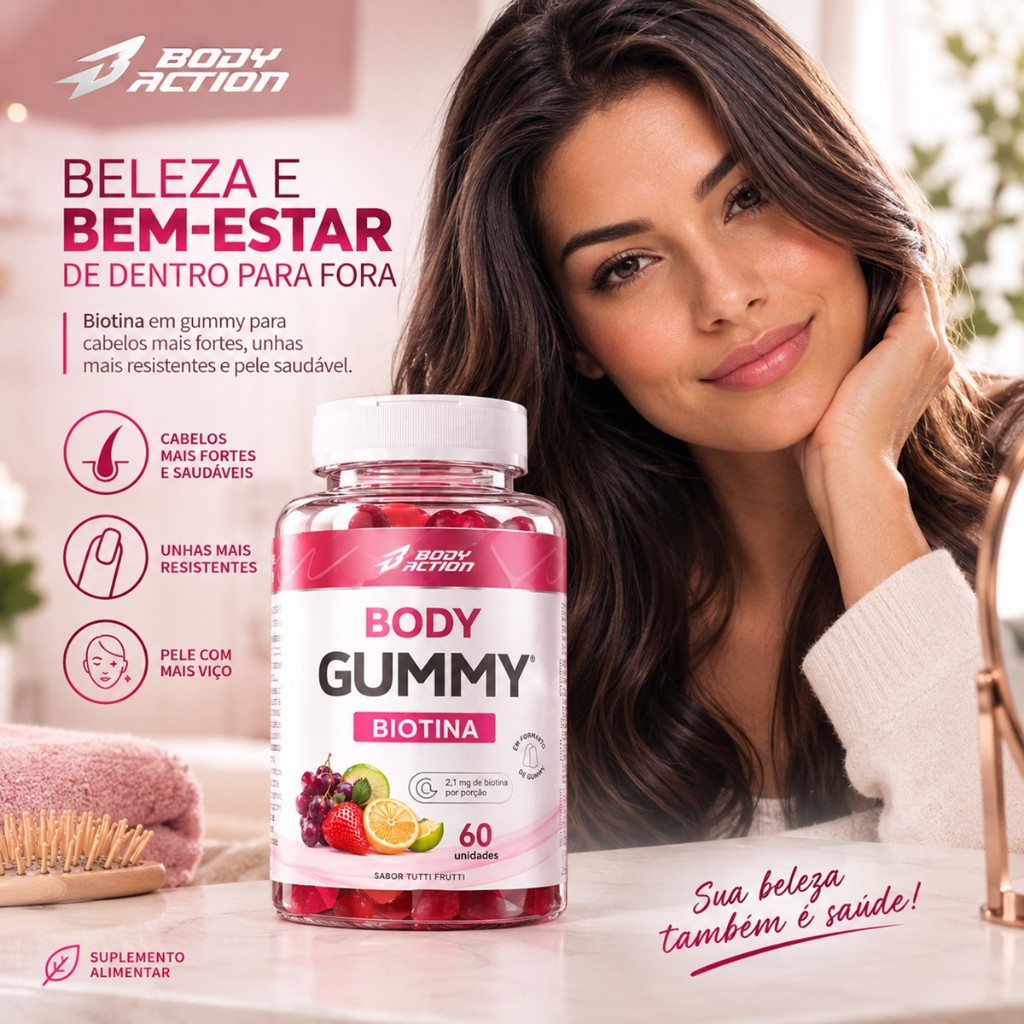 Kit Gummy Melatonina 60 Gomas + Biotina 60 Gomas Bodyaction — imagem 2 de 2
