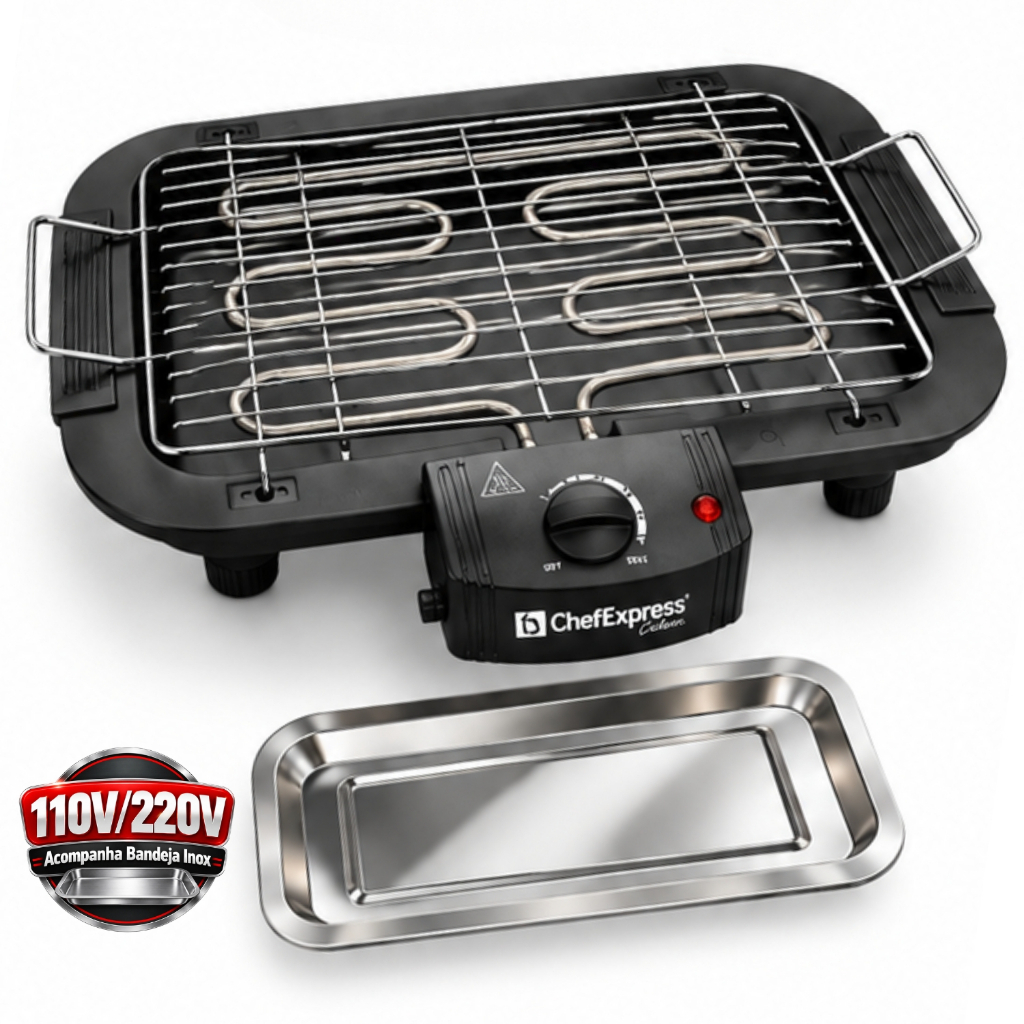 Churrasqueira Elétrica de Mesa Portátil 2000W Grill 7 Níveis Sem Fumaça Com Bandeja 110V/220V