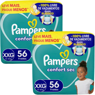 Kit 2ptes Fralda Pampers Confort Sec XXG 56un +14kg - Total 112unidades