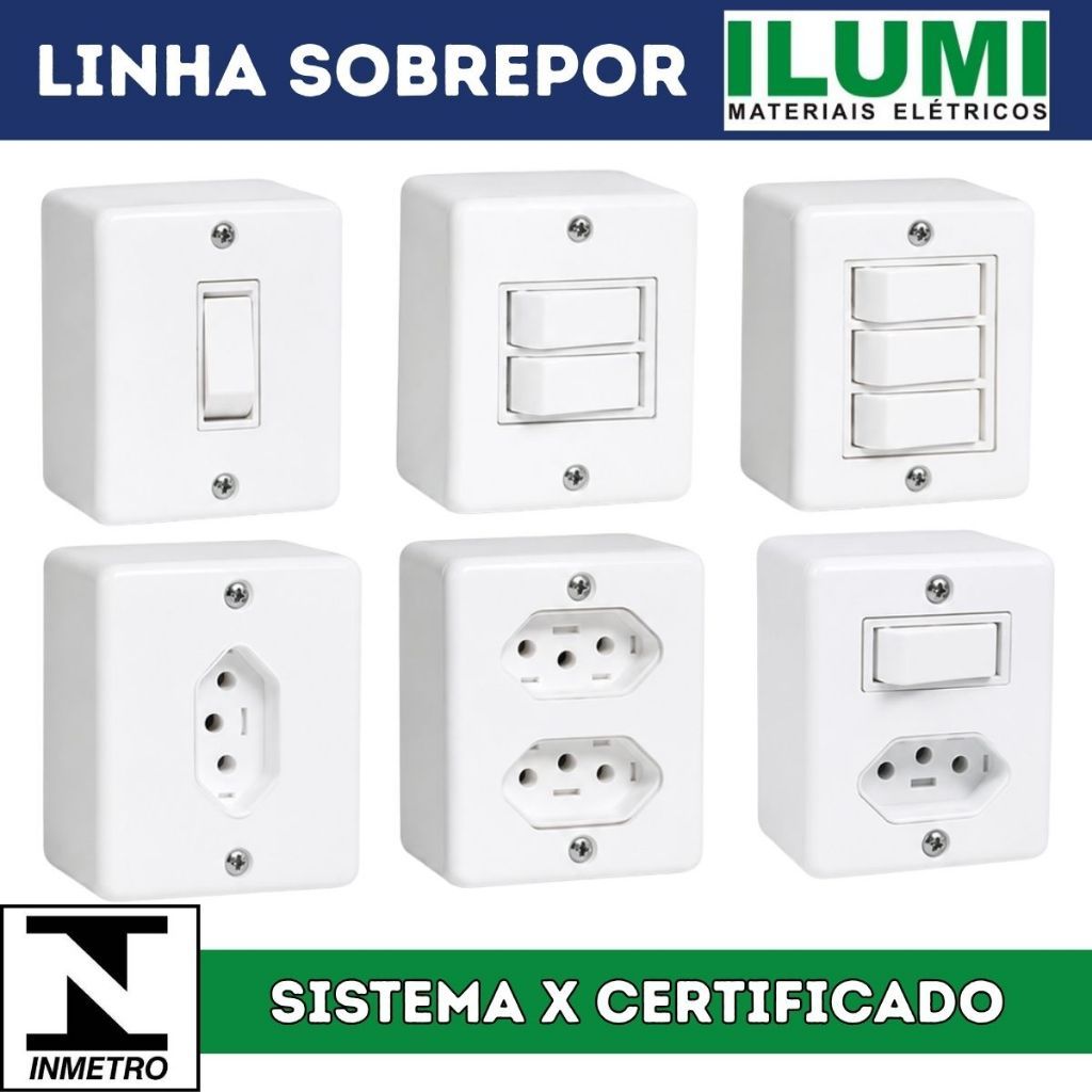 Tomadas e Interruptores Sobrepor Externo Sistema X Ilumi Tomada Sobrepor 10A Interruptor Sobrepor