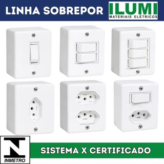Tomadas e Interruptores Sobrepor Externo Sistema X Ilumi Tomada Sobrepor 10A Interruptor Sobrepor