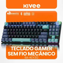 Kivee X Basike Teclado Mecânico Gamer Triplo Modo RGB Bluetooth 2.4G Fio Bateria 2000mAh Longa Duração KEY312