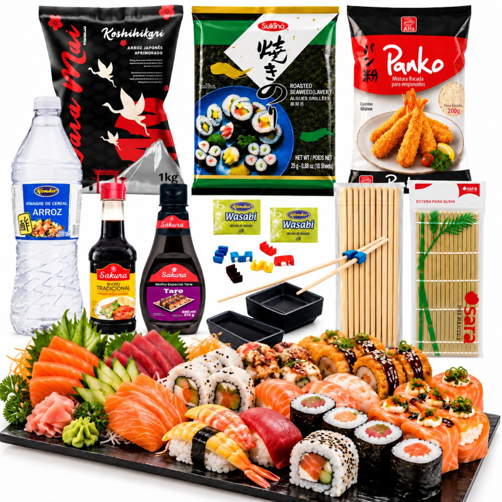 KIT SUSHI COMPLETO FAÇA EM CASA COMIDA JAPONESA
