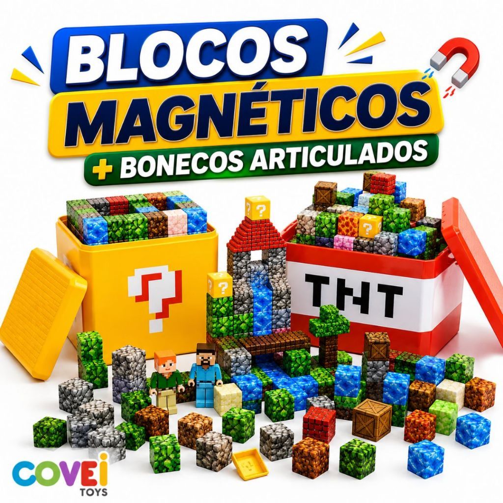 Bloco Magnético TNT 180 Peças Mine Diversão Montagem Cubos Brinquedo Educativo Para Crianças