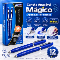 Kit Caneta Apagável Mágica 0,8mm SP LORO Azul/Preta Material Escolar Papelaria