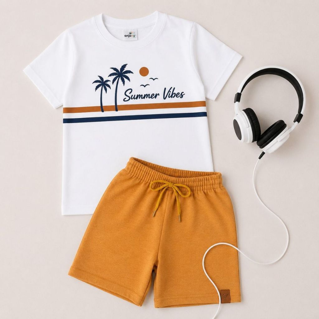 Conjunto Bermuda E Camiseta Verão Infantil Menino Conforto Estilo 100% Algodão Blogueirinho Verão