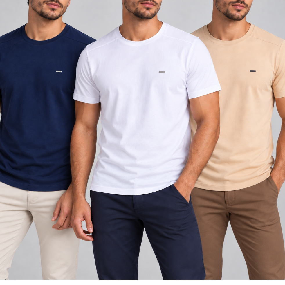 T-shirt Camiseta Masculina Slim Manga Curta Gola Redonda Algodão Premium Com Elastano Básica