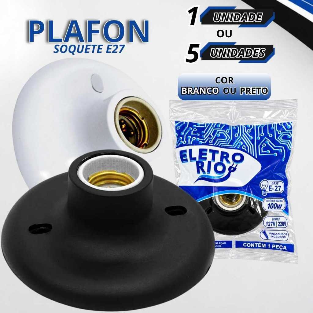 Jogo de Plafon 1 OU 5 unidades Branco ou Preto Suporte de Lampada Bocal de Ceramica E27 Soquete PP