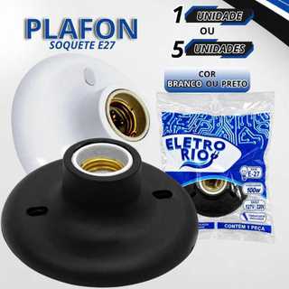 Jogo de Plafon 1 OU 5 unidades Branco ou Preto Suporte de Lampada Bocal de Ceramica E27 Soquete PP