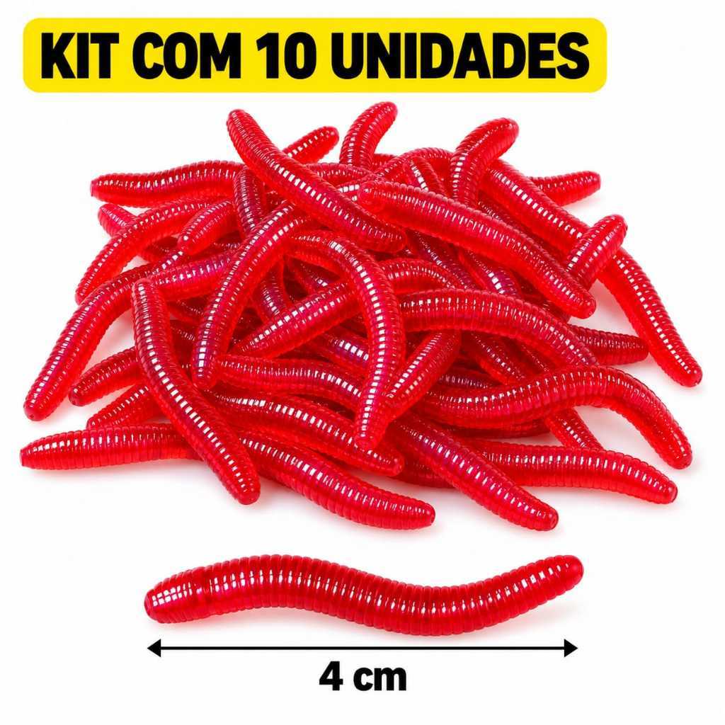 Isca Artificial Pesca Minhoca em Silicone Soft Iscas Artificiais para Pesca C/10