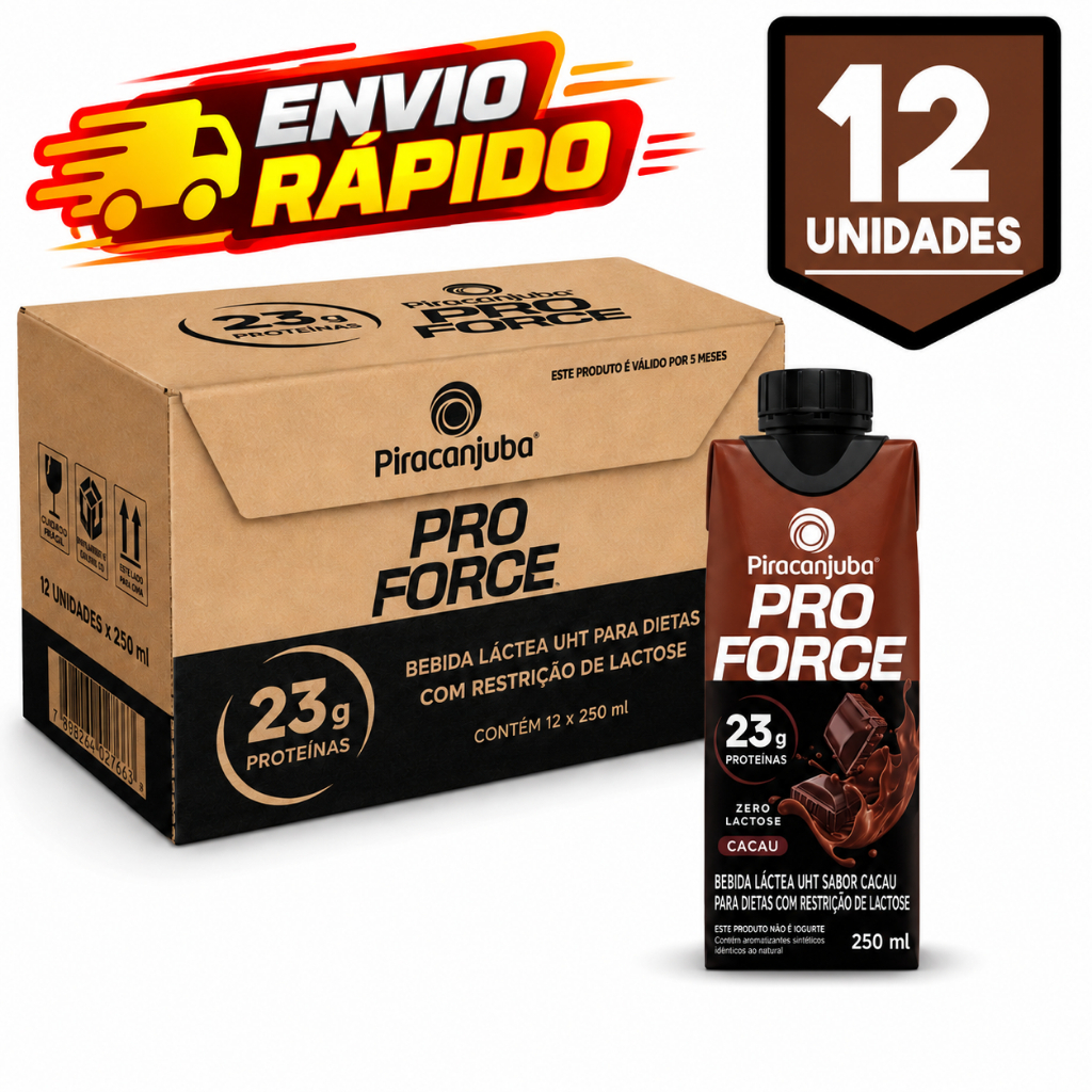 Caixa 12 Bebidas Piracanjuba Pro Force 23g Proteína 250ml Zero Lactose bebida Proteca Pronto para Beber