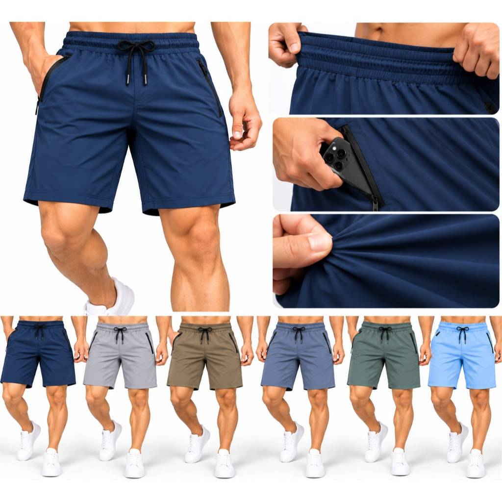 Shorts Masculino Com Ziper - Bermuda Poliamida com 20% De elastano Dry Fit - Com Secagem Rápida - Importada