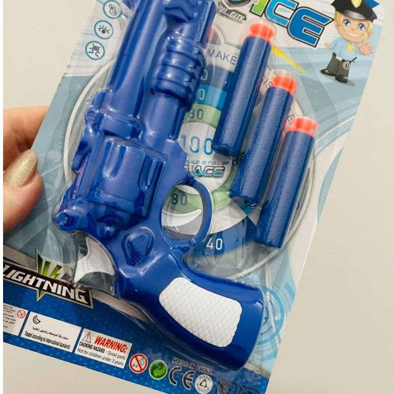 Kit Pistola Policial Azul 15cm Com 3 Balas Brinquedo Infantil Acessório De Plástico Ponto Das Festas