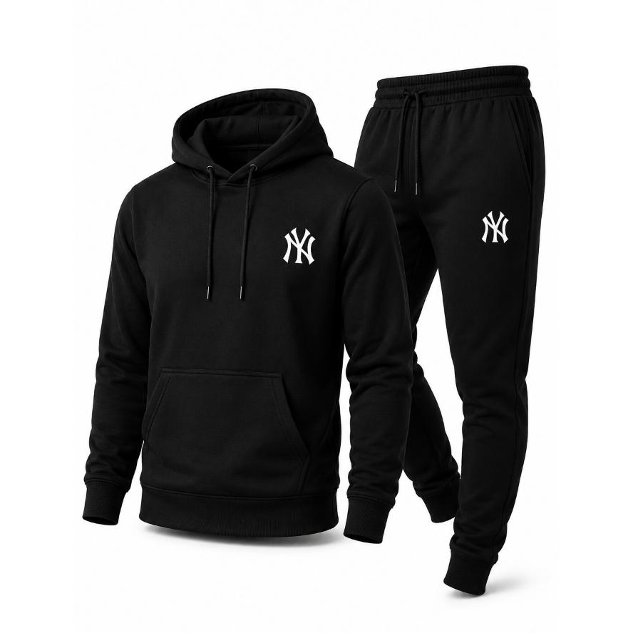 Conjunto Moletom NY Estampado Unissex Peluciado Calça e Blusa Canguru Com Capuz Agasalho Streetwear