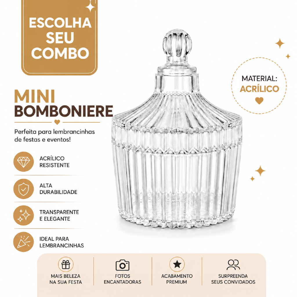 Kit Mini Bomboniere potiche Acrílica plastico Tampa, 7x5cm Lembrancinha Festa Casamento Chá de Bebê batizado 15anos