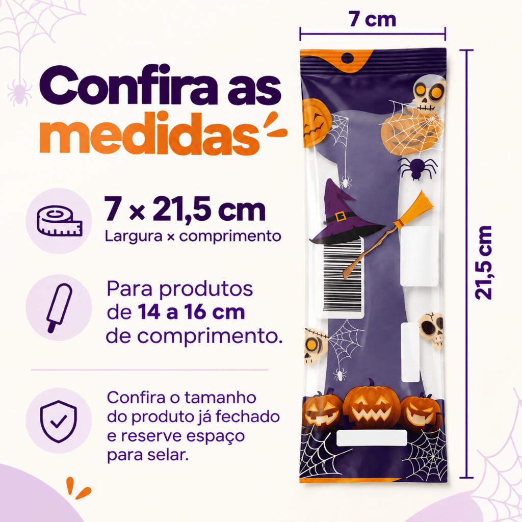 Saco Embalagem Higiênica BOPP Halloween | Para Geladinho Gourmet | 7x21 cm | Sacolé Dindin Chup Chup — imagem 2 de 2