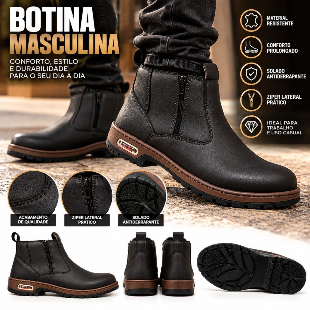 Botina Masculina Estilo Agro Ideal Para o Dia a Dia Trabalho e Ocasiões Casuais Modas