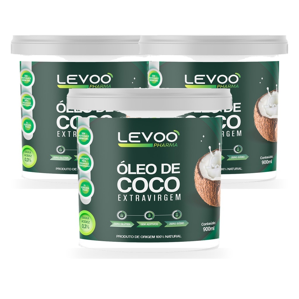 Kit 3 Oleo de Coco extravirgem 900ml Baixa Acidez Sabor Coco Fresco