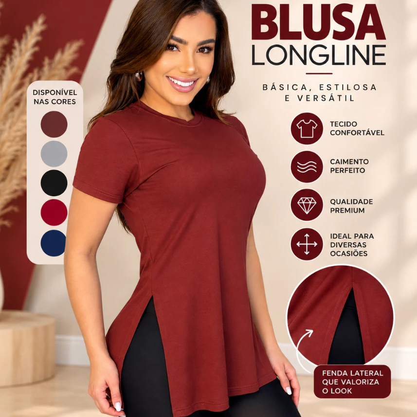 Blusa Feminina Tshirt Longline Soltinha Tapa Bumbum Academia Viscolycra — imagem 1