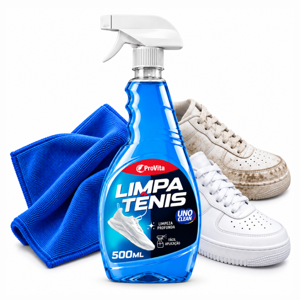 Kit Limpa Tênis a Seco Spray 500ml + Pano Microfibra Remove Sujeira Manchas Branqueia Solado Encardido Renova Calçados