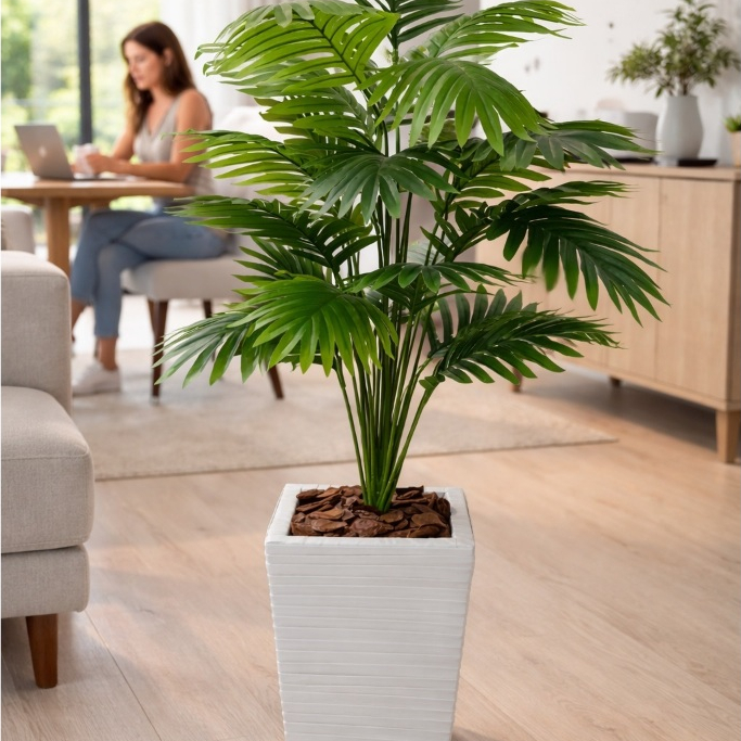 Planta Artificial Palmeira grande 18 folhas com vaso