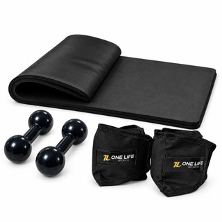 Kit Aeróbico em Casa Caneleira Velcro 3kg Halter Bola 2kg Colchonete Fitness Treino Funcional