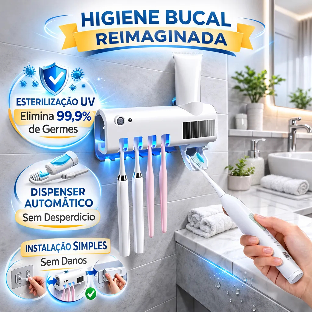 Porta Escova Dentes Com Esterilizador Uv Aplicador Pasta de Dente Suporte Dispenser Escova