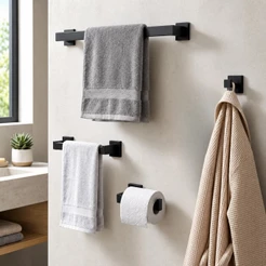 Acessórios Para Banheiro Porta Papel Higiênico Lavabo Toalheiro Aço Inox 4 Peças Flat