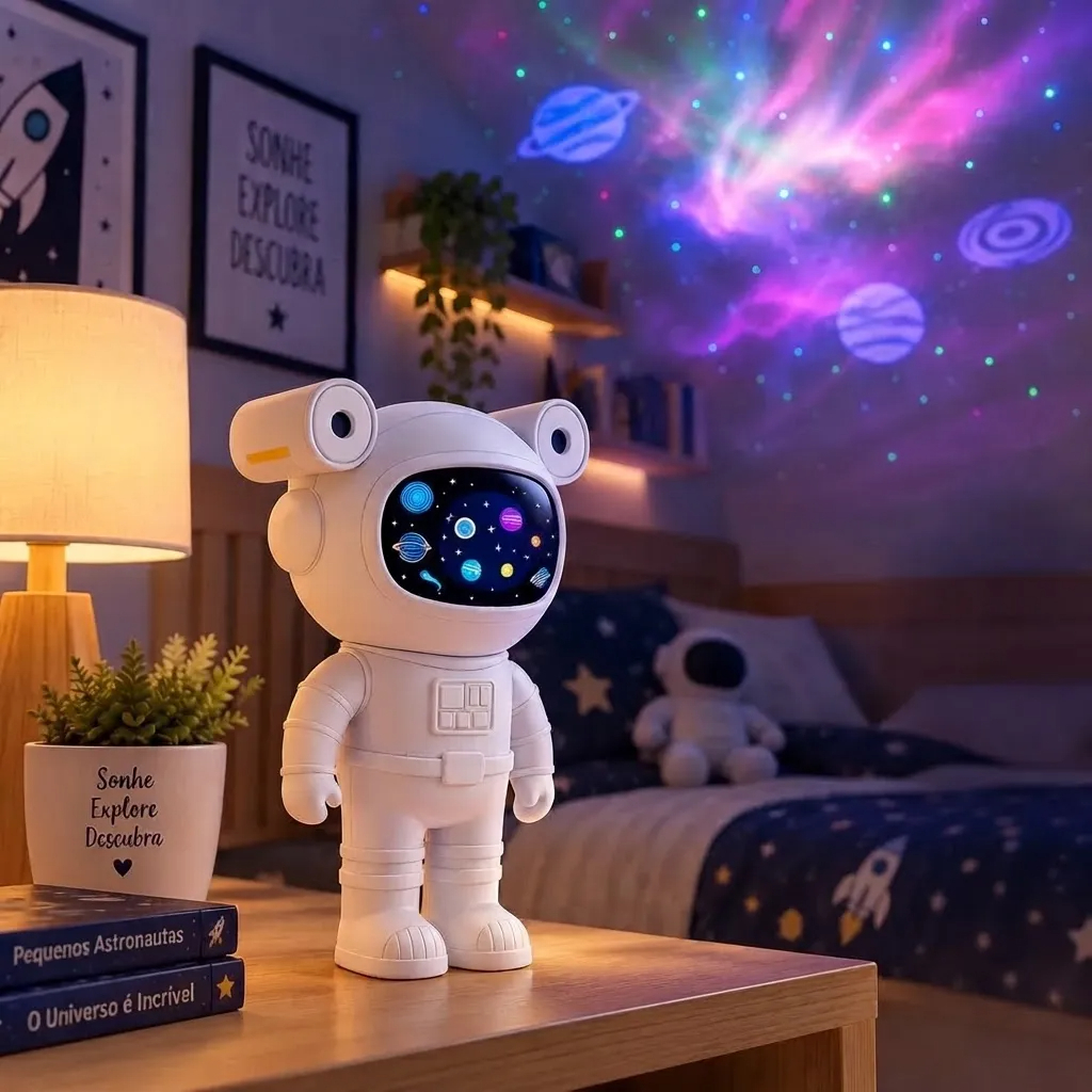 Luminária Astronauta Galáxia Bluetooth Som Controle Timer