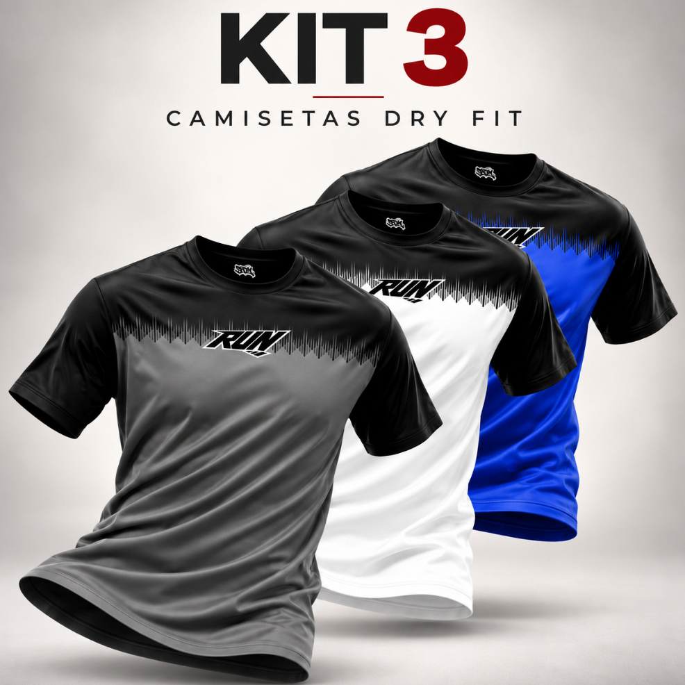 KIT 03 Camisetas Dry Fit Masculina Corrida Caminhada Running Leve Respirável Secagem Rápida Esporte Ao Ar Livre