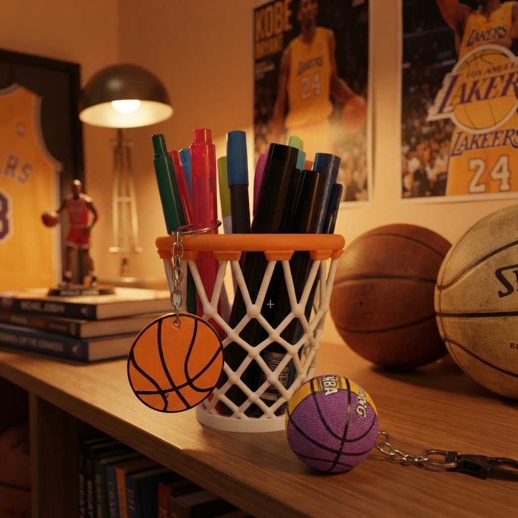 Porta-Canetas Cesta de Basquete | Organizador de Mesa e Porta-Treco
