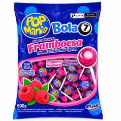 Pirulito Bola 7 Framboesa Recheio Mastigável 500g Riclan