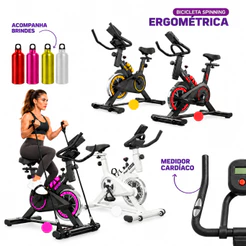 Bicicleta Spinning Ergométrica Semi Profissional Sport Preto até 120kg + Squeeze Garrafa + Barra