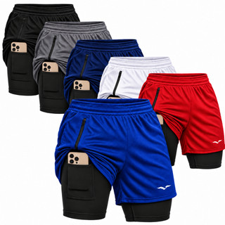 Short Masculino Dry Fit com Bermuda de Compressão para Corrida e Treino