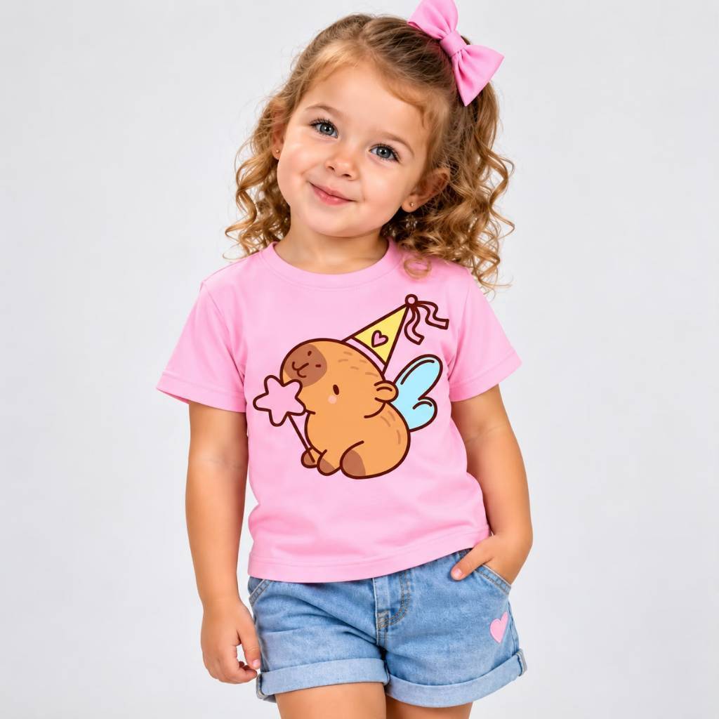 Camiseta Infantil Menina Feminina Estampada Capivara Fofa Manga Curta Blusinha Moda Kids Look Passeio Confortável