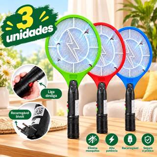 Raquete Elétrica Mata Mosquitos Bivolt 110 e 220 Recarregável Alta Potência Colorida
