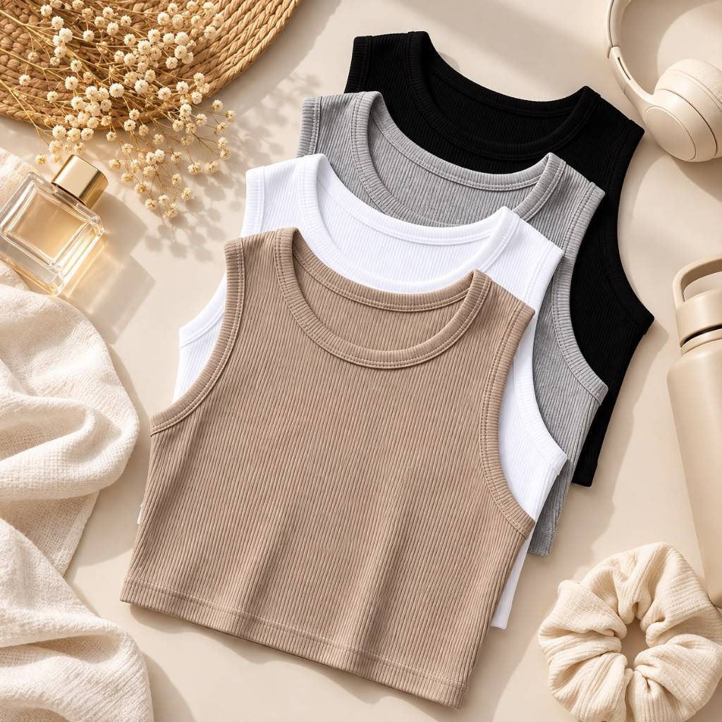 Kit 3 ou 1 Cropped Regata Feminino Canelado Gola Redonda Blusa Básica Casual Academia Feminina Crooped Regatinha Cropet