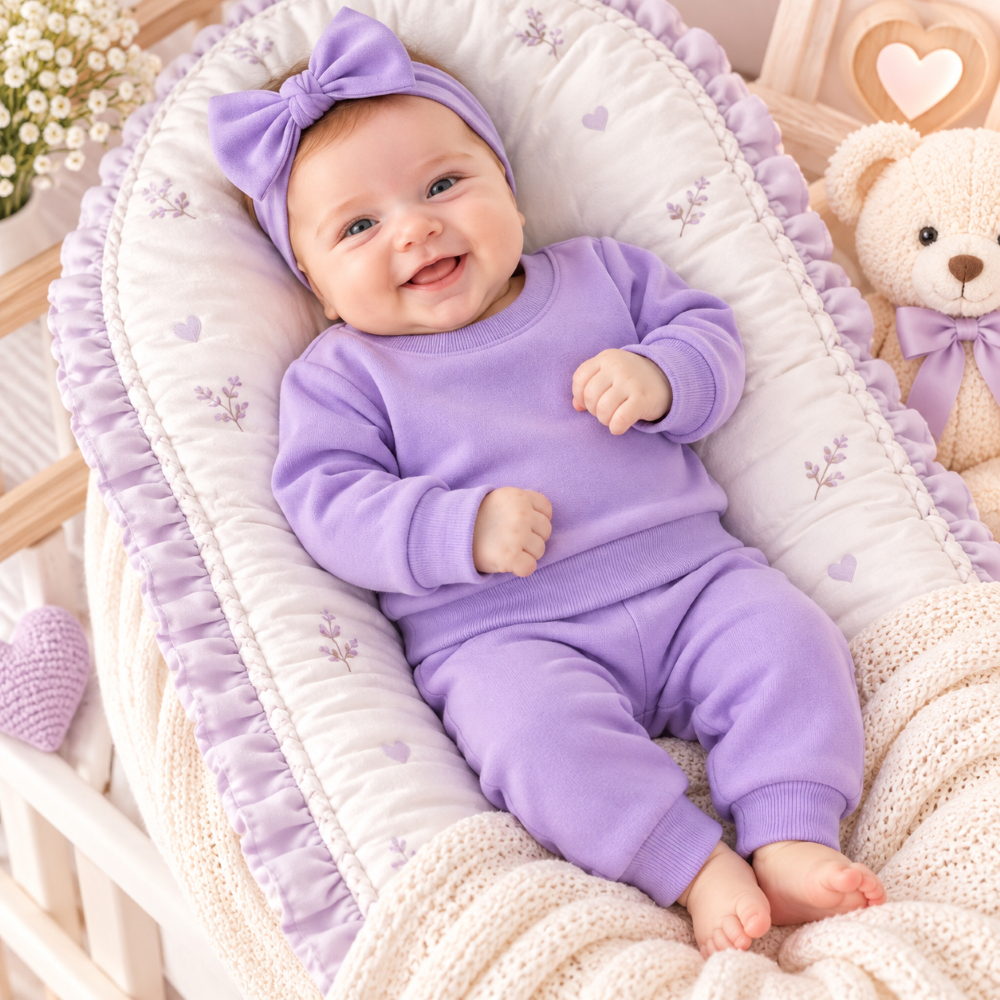 Conjunto Moletom Bebê Recém-Nascido Menino e Menina Flanelado Quentinho Inverno Roupa Infantil Lisa Confortável para Beb