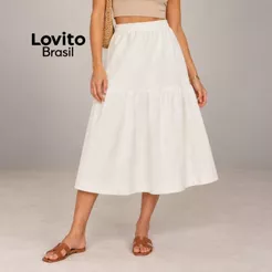Lovito Saia Midi com Babado Moda Feminina SKB1382BRL1412